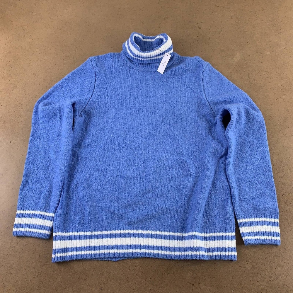 Talbots Womens Pullover Sweater Blue Long Sleeve Turtleneck‎ Chunky Knit L New
